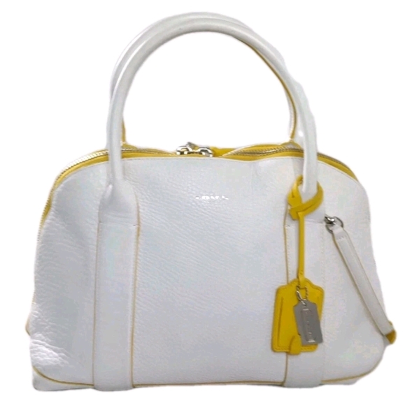 Coach Bleecker Edgepaint Leather Preston Satchel 30165 Silver~White~Sunglow - Picture 1 of 16